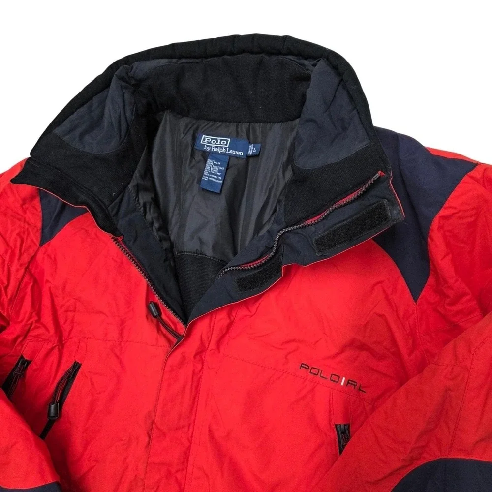 Vintage Polo‎ Ralph Lauren Jacket Mens Red Navy Blue Winter Coat Outerwear Large